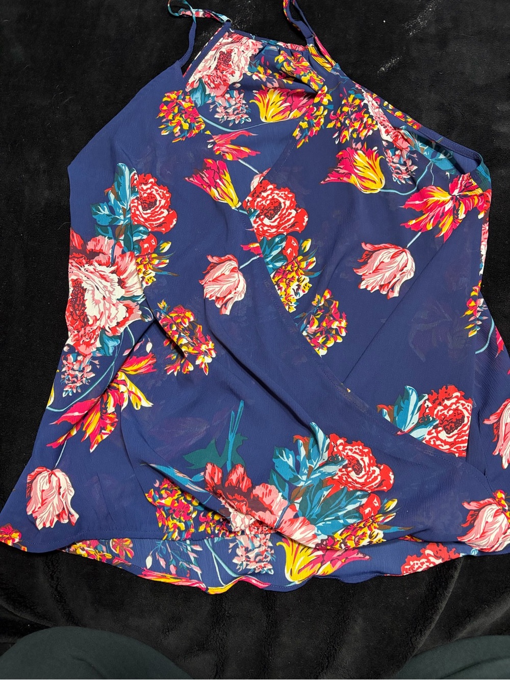 Floral Halter Wrap Tank Top - Navy Pink Red